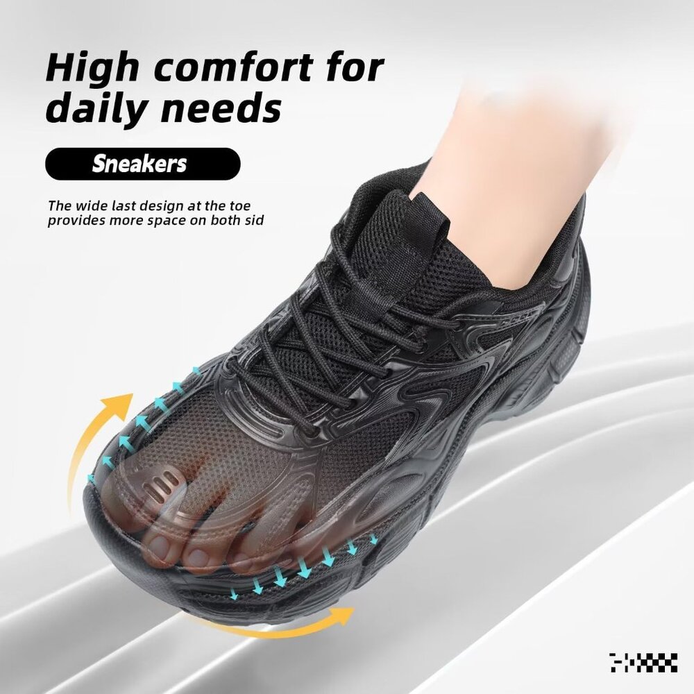 All-Black Women's Chunky Athletic Sneakers - Picture 3 of 7